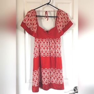 Super Cute Red Silk & Spandex Slip Dress Ribbed Cotton Bodice by Bebe Sz…